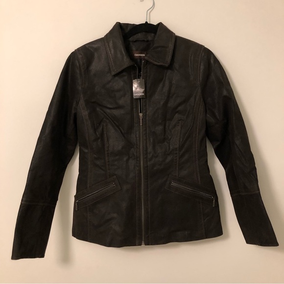 NWT Danier Dark Brown Crackled Leather Jacket - Picture 1 of 7